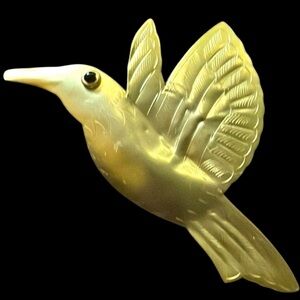 Large Vintage Brass Hummingbird Bird Brooch